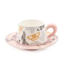 Skodelica s podstavkom, metulji, porcelan, 16.5+10.6cm