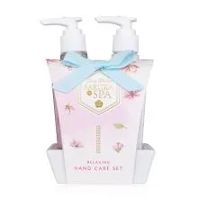 Set za nego rok, SAKURA SPA (160ml tekoče milo, 160ml losjon za roke), na keramičnem podstavku, z vonjem: Cherry Blossom