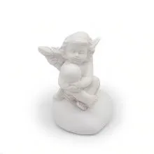 Angel, sedeč na srčku, s kroglo, z LED lučko, polimasa, 6x5.5x8.5cm