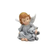 Angel sedeč, držeč medvedka, polimasa, 5.3x4.5x5cm
