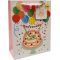 Vrečka darilna, 32x26x10 cm, Happy Birthday, baloni, zlatotisk