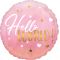 Balon napihljiv, za helij, Hello World, za rojstvo punčke, roza, 43cm