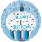Balon napihljiv, za helij, otroški, Happy Birthday s št. 1, moder, 45cm