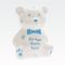 Hranilnik, medvedek, za rojstvo, "MY FIRST TEDDY BANK" belo/moder, kitajski porcelan, 12x7cm