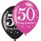 Baloni iz lateksa, "50", 6kom, (2x črn, 2x roza, 2x vijoličen), 30cm