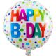 Balon napihljiv, za helij, okrogel s pikami, Happy Birthday, 45cm