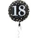 Balon napihljiv, za helij, Happy Birthday, "18", belo/zlate pikice, 45cm