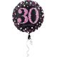 Balon napihljiv, za helij, Happy Birthday, "30", belo/roza pikice, 45cm