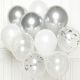 Set balonov iz lateksa, silver/pearl s srčki (10 balonov, 10 vrvic 1.5m)