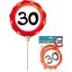 Balon na palčki, prometni znak, "30", samonapihljiv, 18cm, 3kom