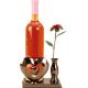 Kovinsko stojalo za buteljko, "Srček ter vrtnica v vazi",  z LED lučko, 15x23cm