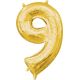 Balon napihljiv, "9", zlati, 40cm + palčka za napihnit