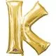 Balon napihljiv, "K", zlati, 40cm + palčka za napihnit