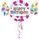 Balon napihljiv, za helij, Happy Birthday, bonbon, pisan, 101x60cm