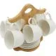 Set skodelic s podstavki, porcelan, na stojalu iz bambusa, 6x180ml