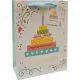 Vrečka darilna, 32x26x10 cm, Happy Birthday, torta, zlatotisk