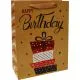 Vrečka darilna, 32x26x10 cm, Happy Birthday, darila, zlate bleščice