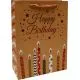 Vrečka darilna, 24x18x8 cm, Happy Birthday, sveče, zlata, bleščice