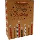 Vrečka darilna, 32x26x10 cm, Happy Birthday, sveče, zlata, bleščice