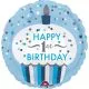 Balon napihljiv, za helij, otroški, Happy Birthday s št. 1, moder, 45cm