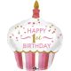 Balon napihljiv, za helij, otroški, Cup Cake, Happy Birthday s št. 1, roza, 73x91cm