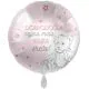 Balon napihljiv, za helij, Dobrodošla najina mala velika sreča, roza zvezde in medved, 43 cm