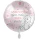 Balon napihljiv, za helij, Dobrodošla najina mala velika sreča, roza zvezde in medved, 43 cm