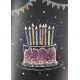 Voščilo, čestitka, črna, torta s svečkami, bleščice, 12x17cm