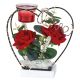 Svečnik z LED lučko, srček z bordo rdečimi vrtnicami, 19.5x18cm