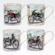 Lonček, motiv motorja, kitajski porcelan, 9.5cm, sort.