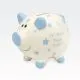 Hranilnik, pujsek, za rojstvo, "MY FIRST PIGGY BANK", belo/moder, kitajski porcelan, 10x13.5cm