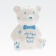 Hranilnik, medvedek, za rojstvo, "MY FIRST TEDDY BANK" belo/moder, kitajski porcelan, 12x7cm