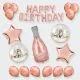 Set balonov Happy Birthday, Cheers - balon napihljiv za helij - penina, 49x98cm, 2x zvezda, 45cm, 2x okrogel, 45cm, 13x balon črka, 40cm, 12x balon iz lateksa, 30cm, rosegold, 30/1