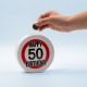 Hranilnik "Happy Birthday" prometni znak 50, keramika, 13cm