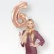 Balon napihljiv, za helij/zrak, rose gold, številka "6", 86cm