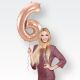 Balon napihljiv, za helij/zrak, rose gold, številka "6", 86cm
