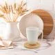 Set skodelic s podstavki in žličkami, porcelan/bambus, v embalaži, 2x360ml
