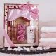 Darilni set HEART CASCADE z vonjem magnolije, (gel za tuširanje 120ml, losjon za telo 120ml, kopalni konfeti v obliki vrtice 3x3.5g, preveza za spanje)