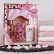 Darilni set HEART CASCADE z vonjem magnolije, (gel za tuširanje 120ml, losjon za telo 120ml, kopalni konfeti v obliki vrtice 3x3.5g, preveza za spanje)