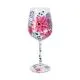 Kozarec za vino poslikan, roza gerbere, 23cm, v darilni embalaži
