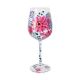 Kozarec za vino poslikan, roza gerbere, 23cm, v darilni embalaži