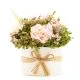 Naravno suho preparirano cvetje kombinirano z umetnim - vrtnice, v cvetličnem lončku iz karona, polietilen, svila, rafia, 15x15x16cm