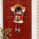Dekoracija božična, za vrata, figura z mehkimi nogami in napisom, poliester/les, 26x50cm, sort.