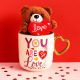 Skodelica, You are so loved, zlati ročaj, kitajski porcelan, 3.8dcl + medvedek s srčkom iz pliša