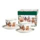 Set 2 skodelic s podstavkom božični motiv CHRISTMAS VILLAGE, v darilni embalaži, 270ml, new bone, 6.5cm