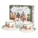 Set 2 skodelic za espreso s podstavkom božični motiv CHRISTMAS VILLAGE, v darilni embalaži, 90ml, new bone, 5cm