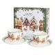 Set 2 skodelic za espreso s podstavkom božični motiv CHRISTMAS VILLAGE, v darilni embalaži, 90ml, new bone, 5cm