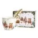 Skodelica s cedilko v obliki smrekice, božični motiv,  CHRISTMAS VILLAGE, v darilni embalaži, 460ml, new bone, 9cm
