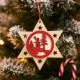Obesek božični, zvezdica s snežakom, natur/rdeč, MDF,10cm,