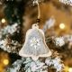 Obesek božični, zvonček s krznom, siv, MDF, 9-10cm